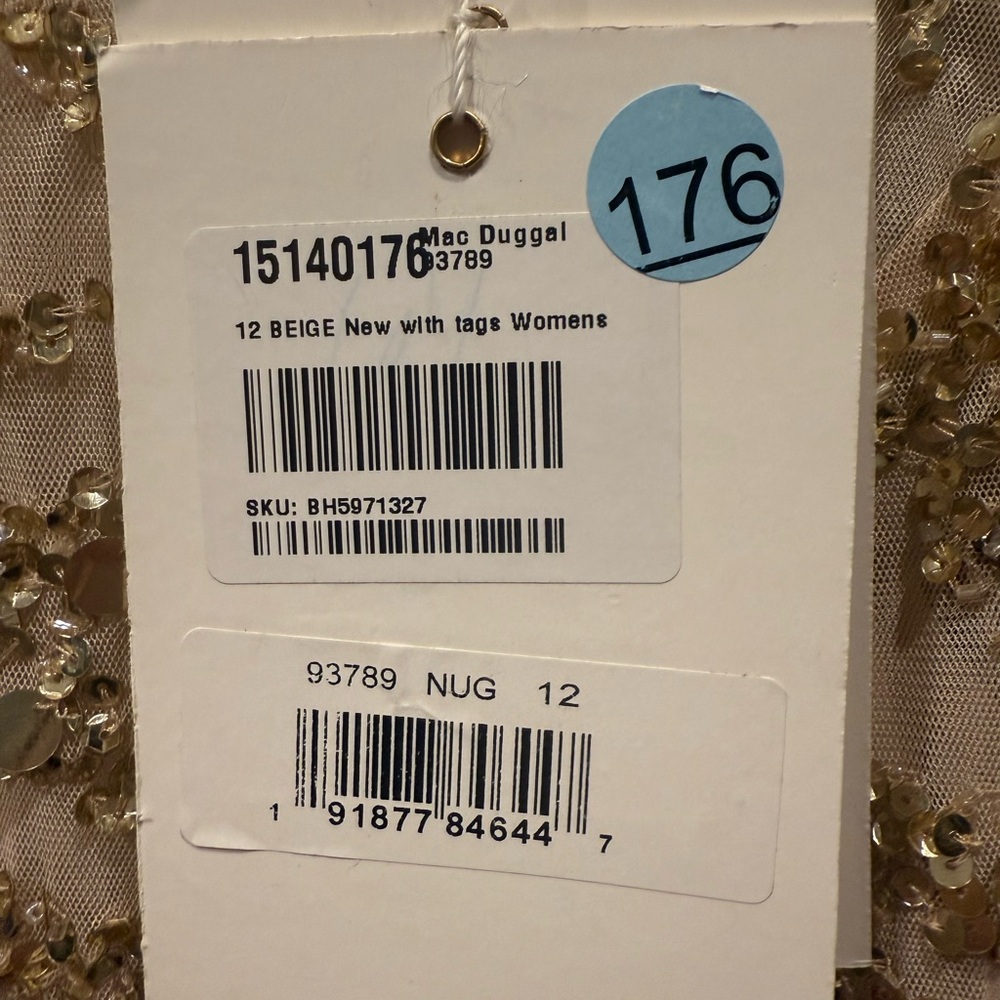 New Mac Duggal Gold Embellished High Neck Puff Sleeve Trumpet Gown size 12 - Picture 12 of 13